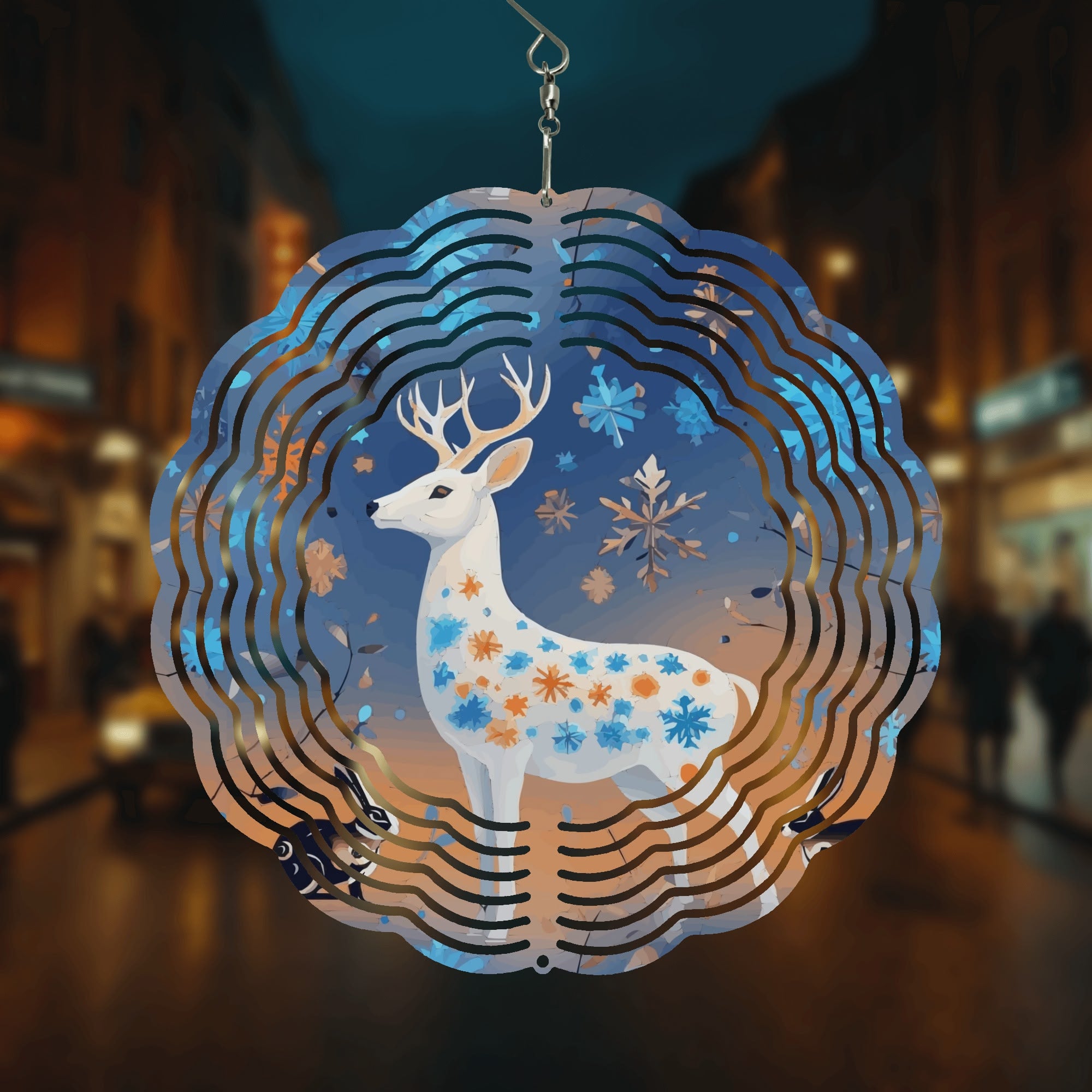 Christmas White Deer Round  Wind Spinner Holiday Outdoor Decor