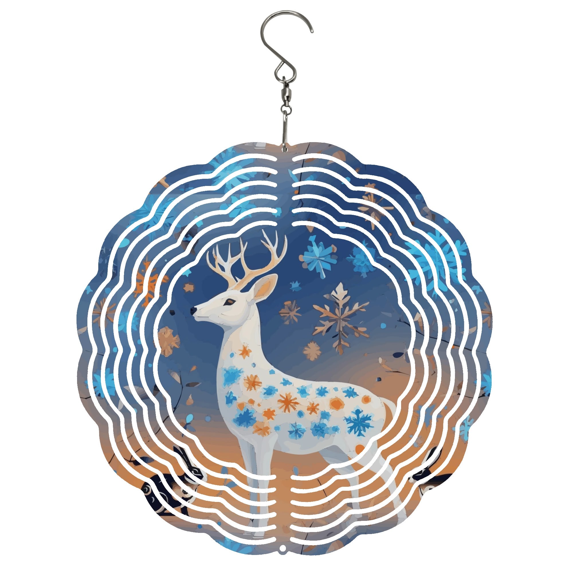 Christmas White Deer Round  Wind Spinner Holiday Outdoor Decor