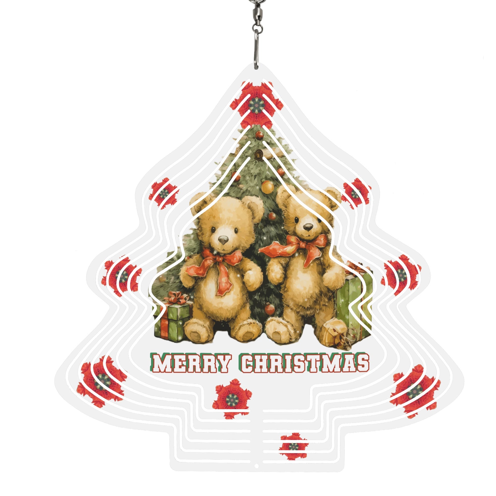 Christmas Tree Teddy Bears Wind Spinner for Garden Decor Yard Art