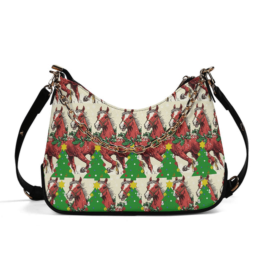 Women's Christmas Horses Shoulder Bag With Chain Decoration