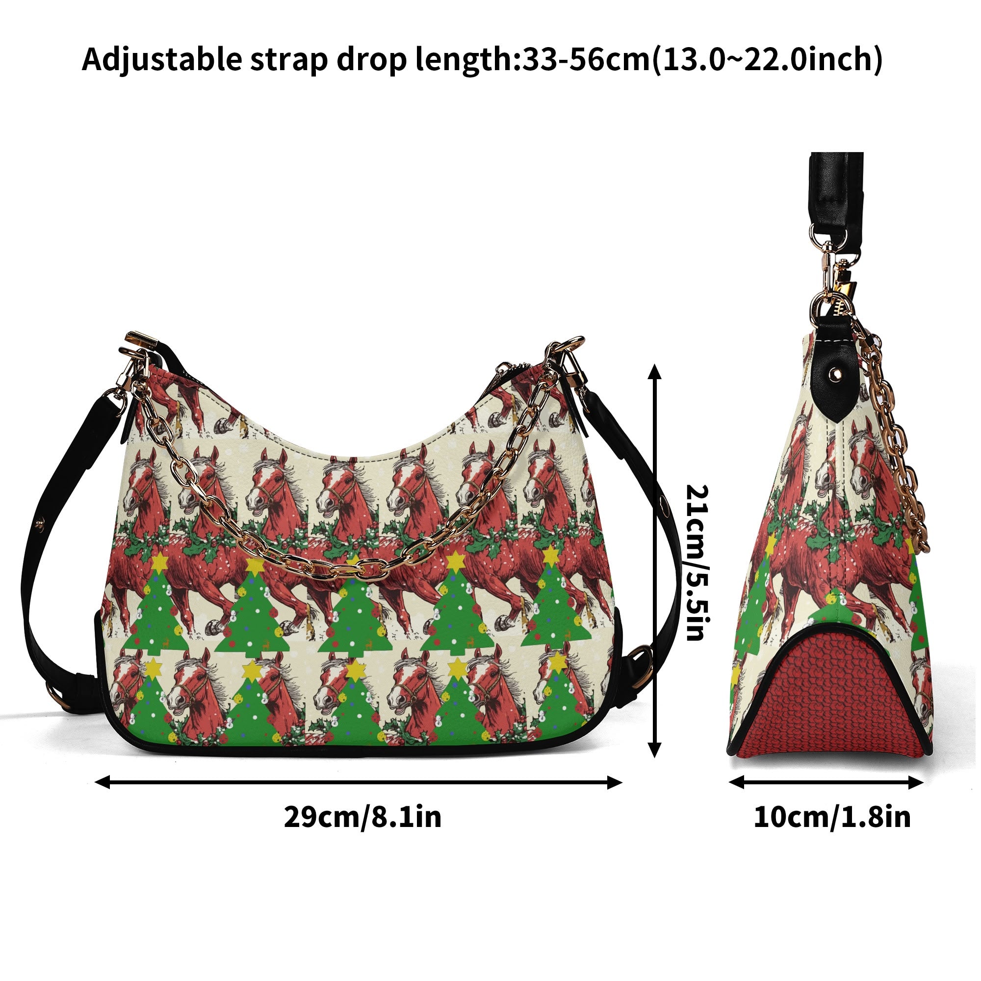 Women's Christmas Horses Shoulder Bag With Chain Decoration