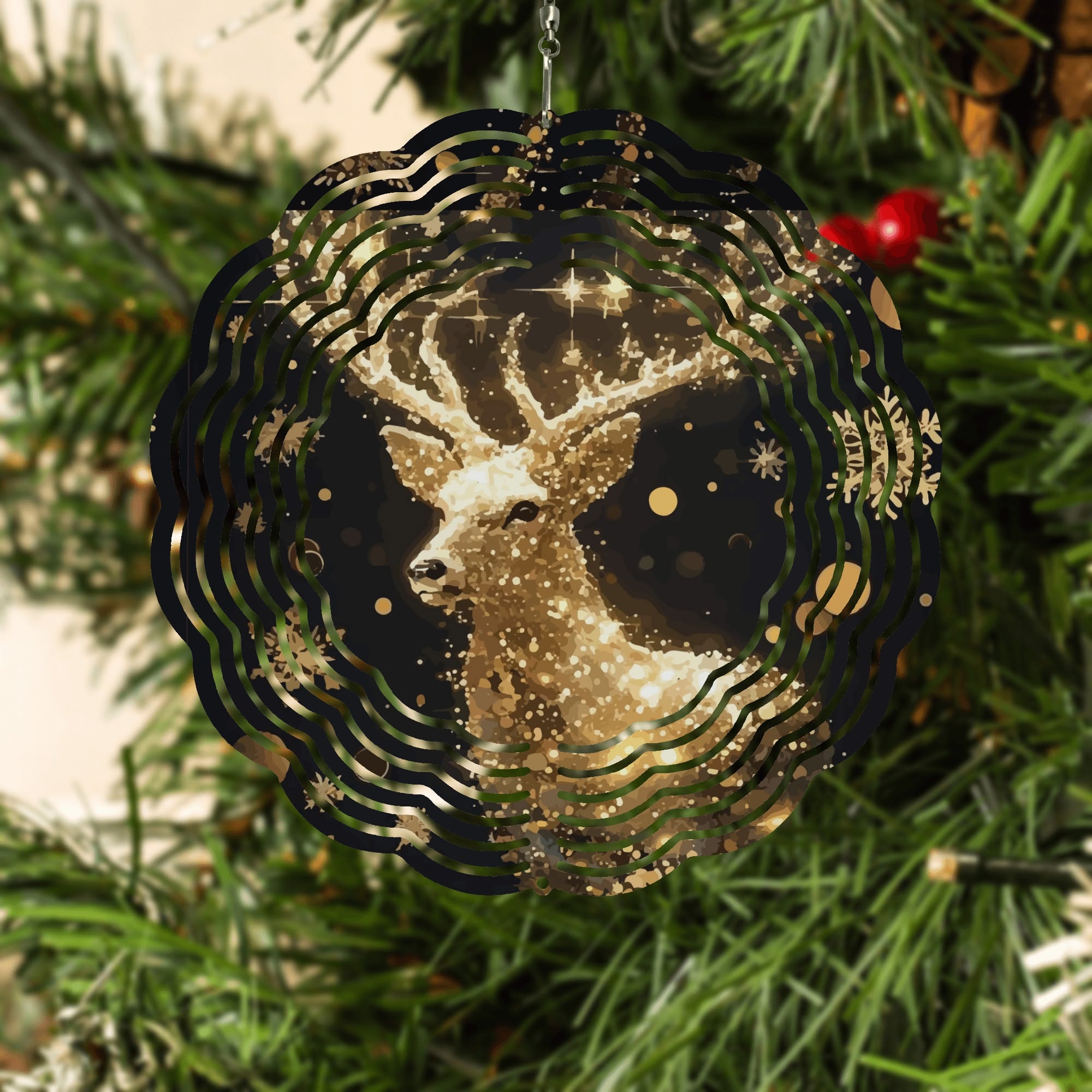 Christmas Reindeer Round Wind Spinner Holiday Decor