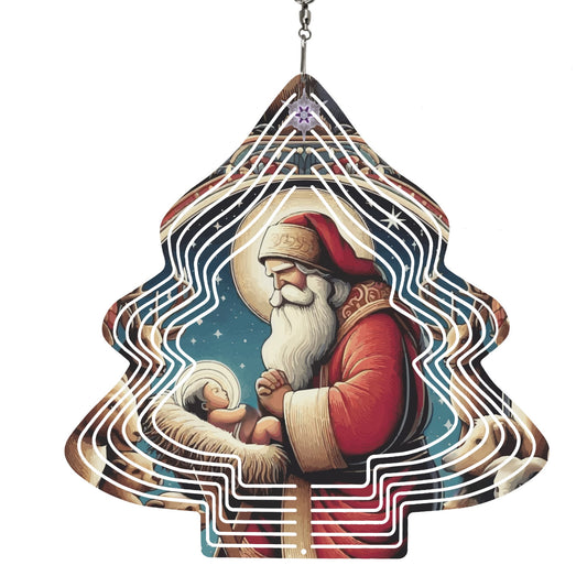 Santa with Baby Jesus Tree-shaped Wind Spinner Christmas Decor