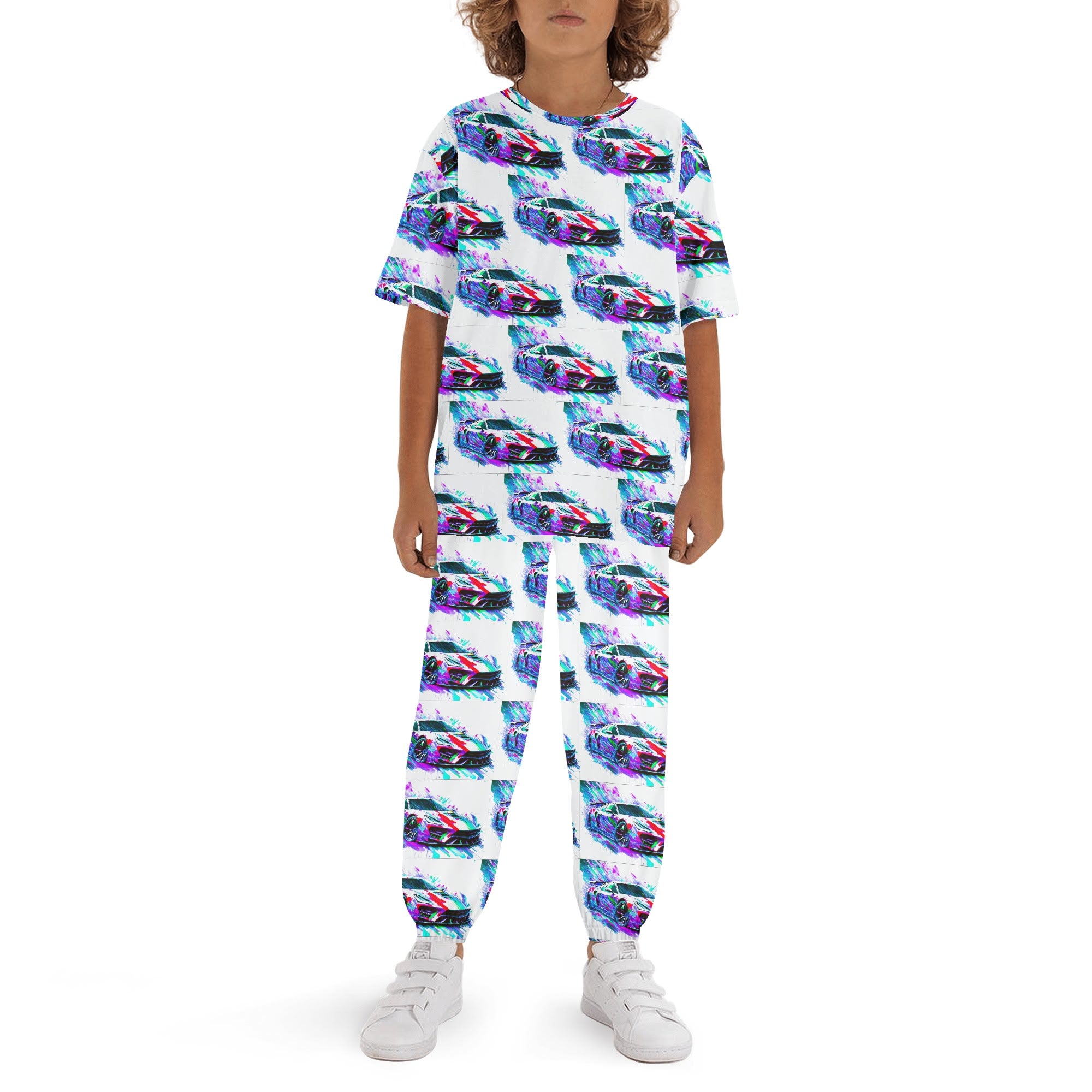 Child's Sports Car Short Sleeve Shirt and Long Pants Pajama Set