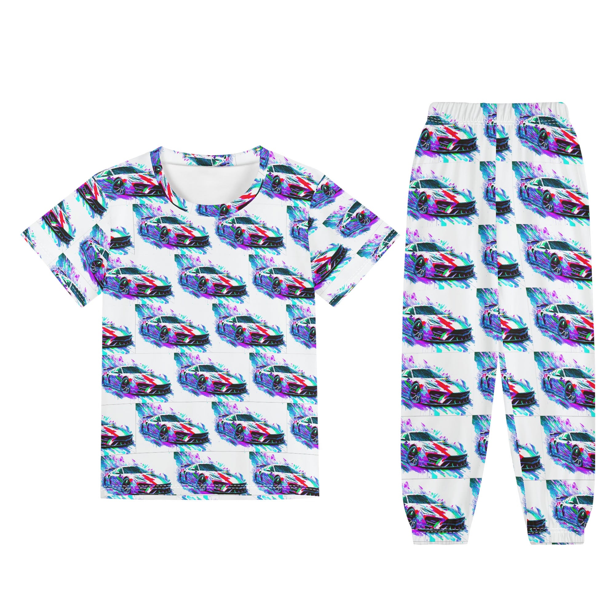 Child's Sports Car Short Sleeve Shirt and Long Pants Pajama Set