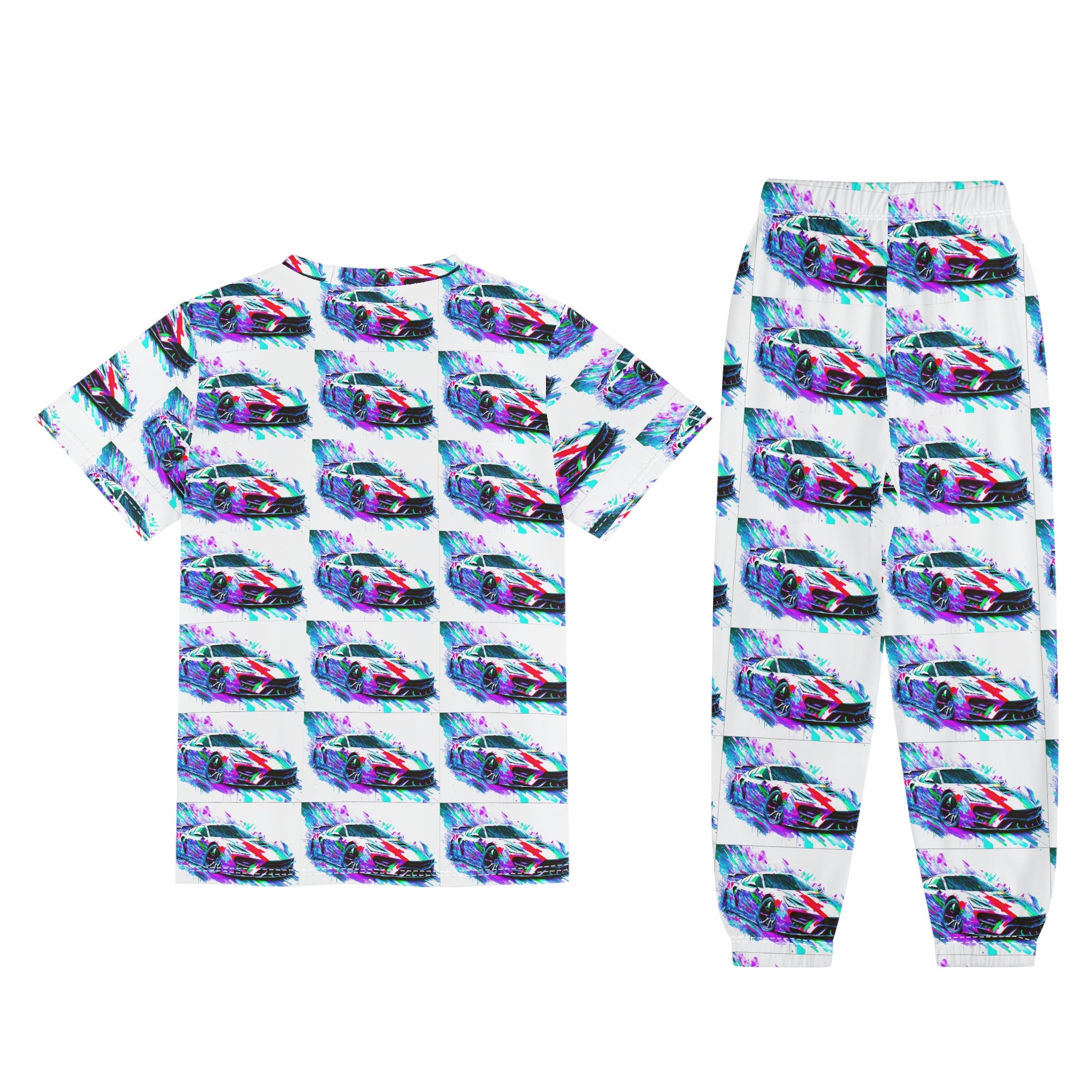 Child's Sports Car Short Sleeve Shirt and Long Pants Pajama Set