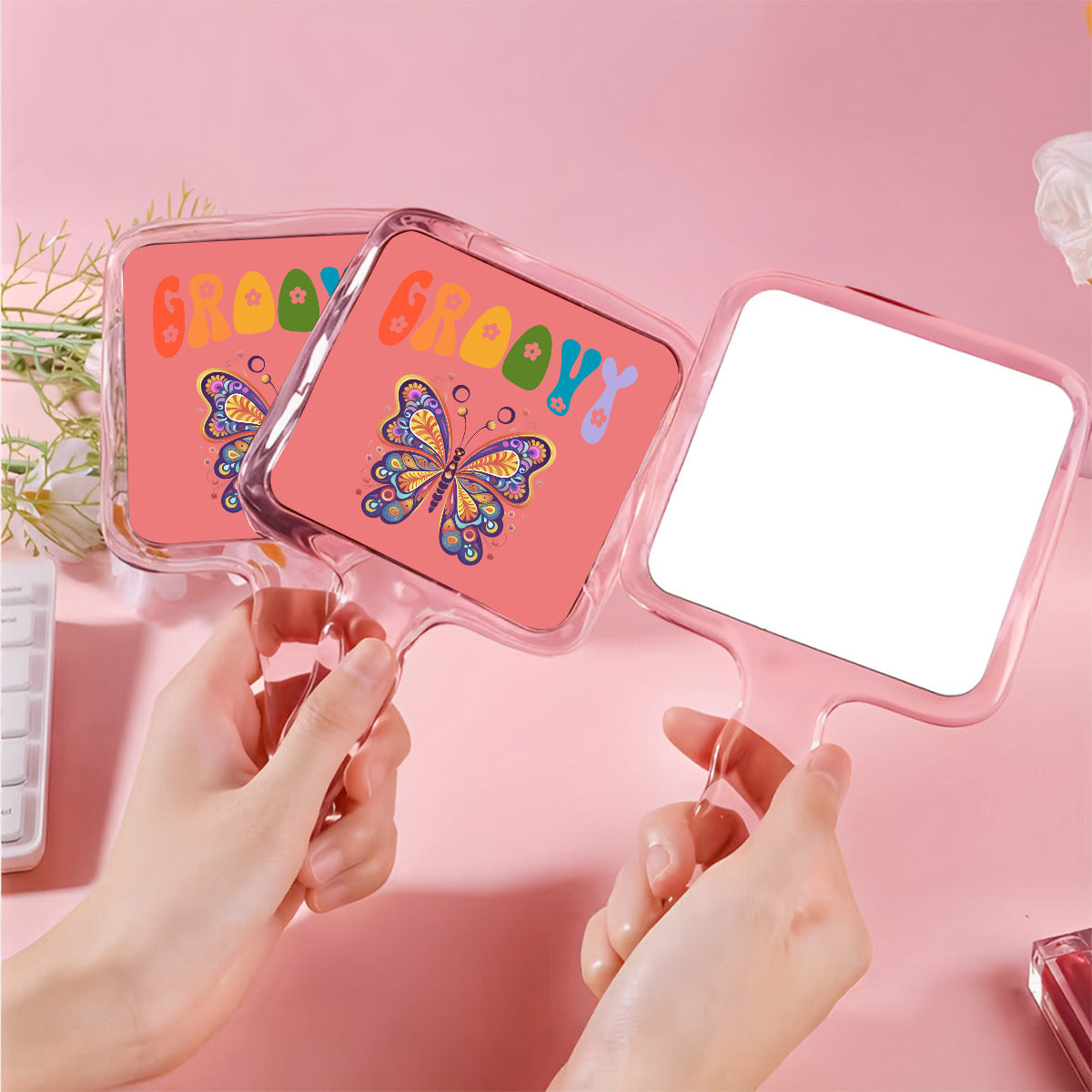 Groovy Butterfly Cute Handheld Makeup Mirror