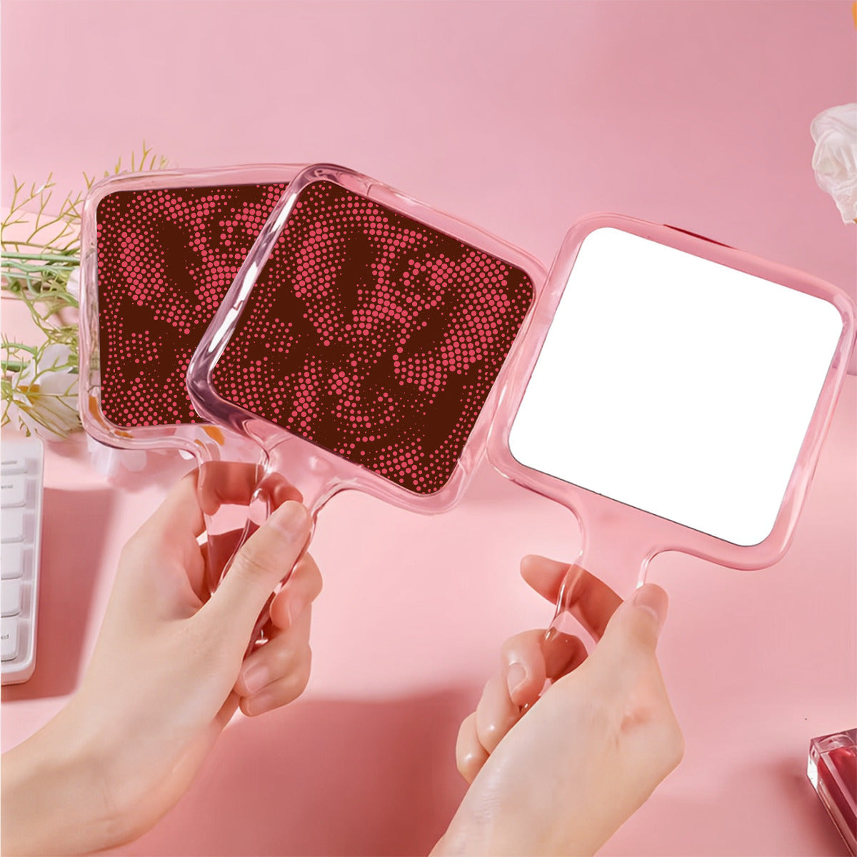 Dotted Elephant Design Cute Handheld Makeup Mirror
