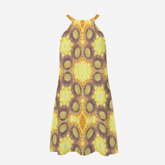 Women's Sunflower Pattern Printed Halter Dress