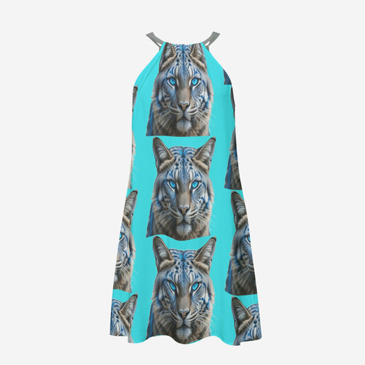 Women's Blue Wildcat Printed Halter Dress