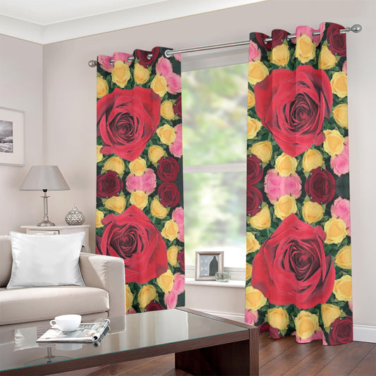Red and Yellow Roses Blackout Grommet Curtains (2 panels)