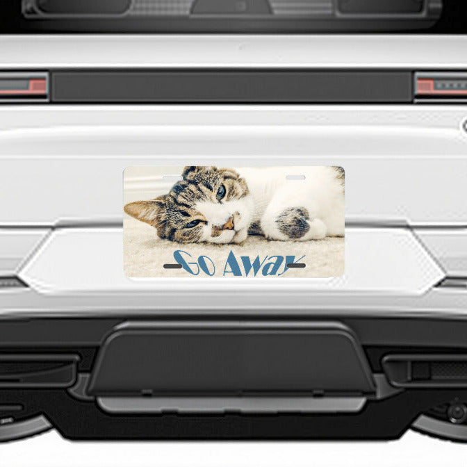Sleepy Cat Says Go Away Car Aluminum License Plate