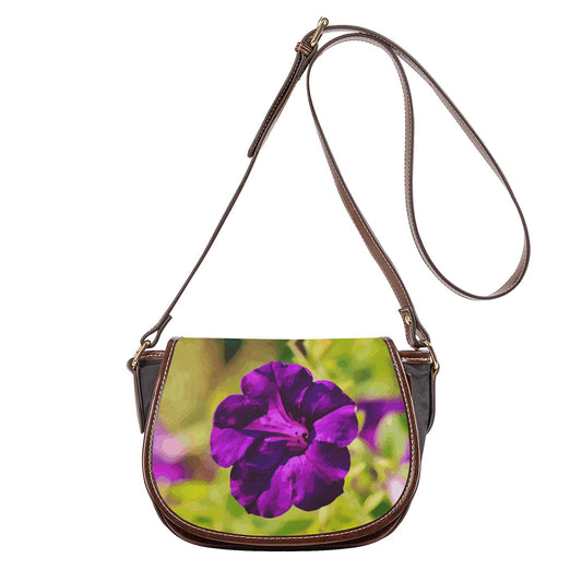Purple Flower Close Up Saddle Bag With Single Strap