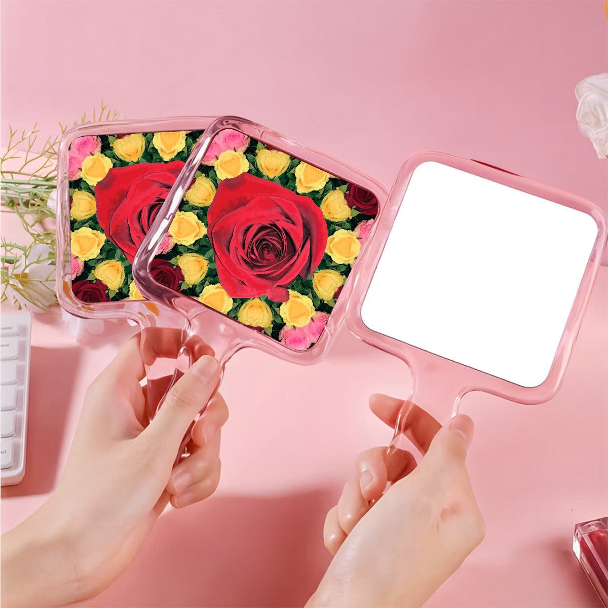 Red Rose Cute Handheld Makeup Mirror