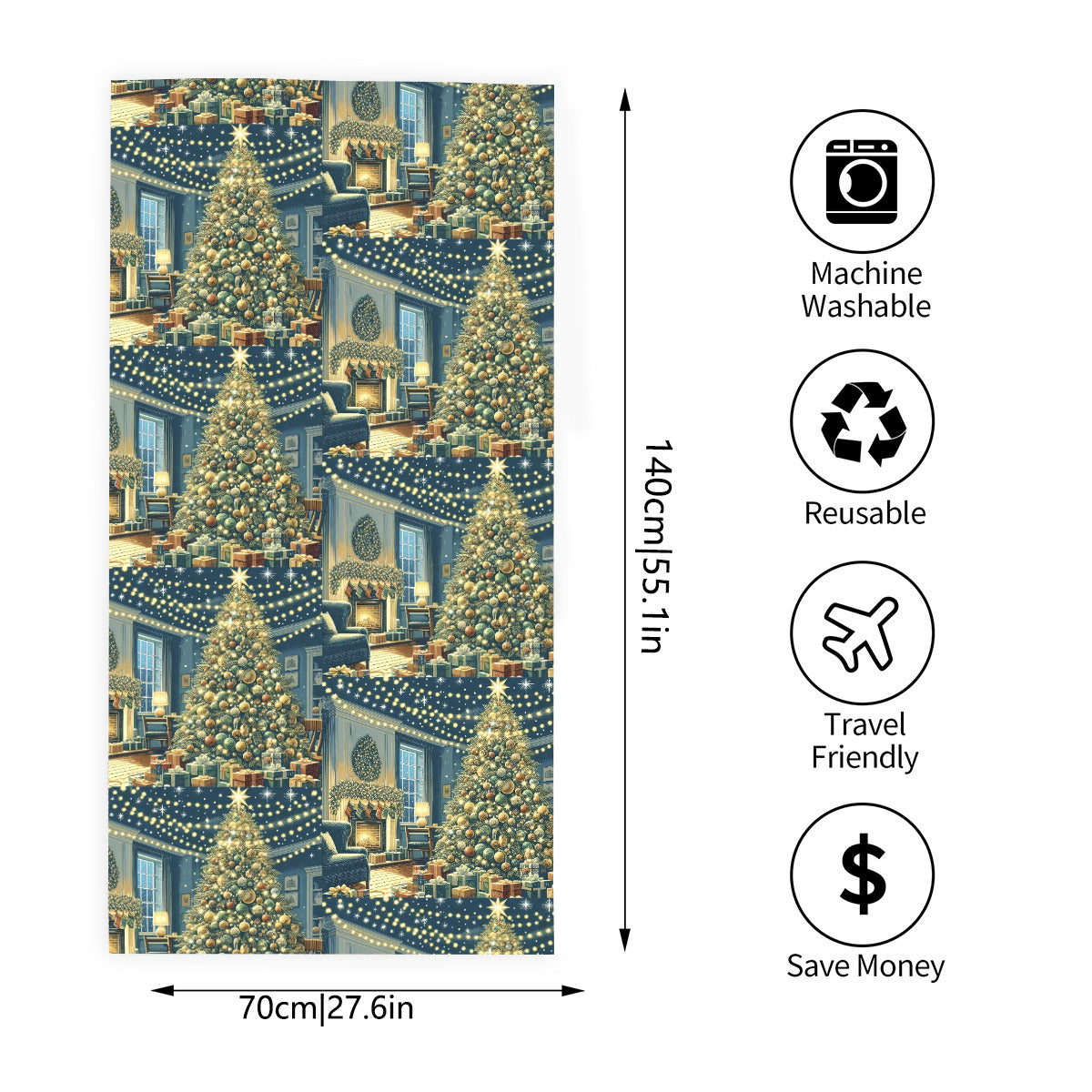 Cozy Christmas Living Room Scene Bath Towel (Made in USA)