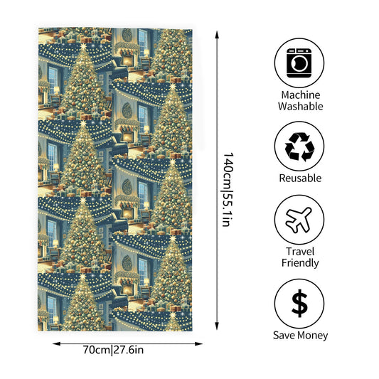 Cozy Christmas Living Room Scene Bath Towel (Made in USA)