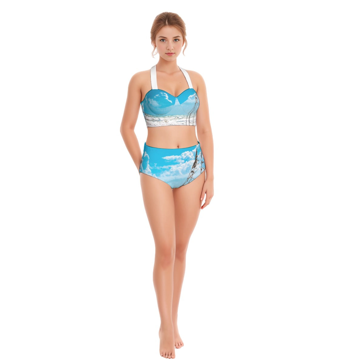 Ocean and Blue Skies Printed Women's 2-piece Halter Swimsuit up to 7XL
