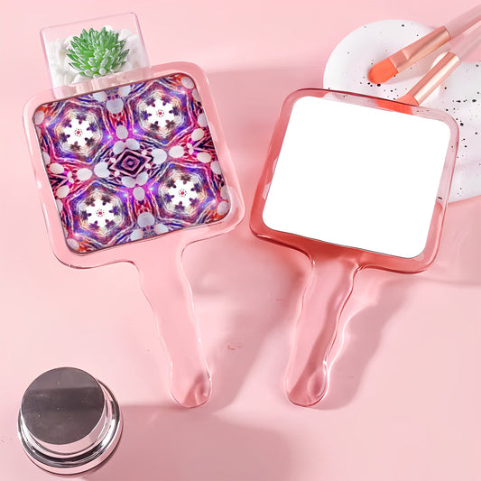 Hot Pink Star Pattern Cute Handheld Makeup Mirror