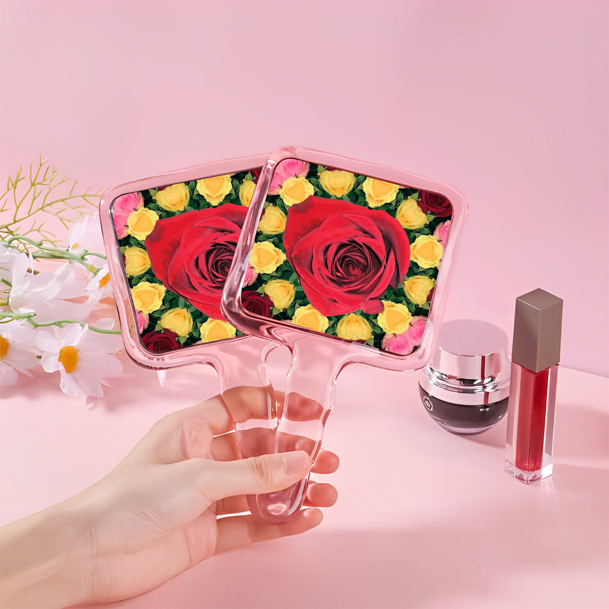 Red Rose Cute Handheld Makeup Mirror