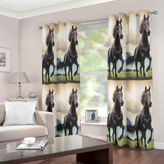 Wild Black Horses Large Pair of Grommet Curtains