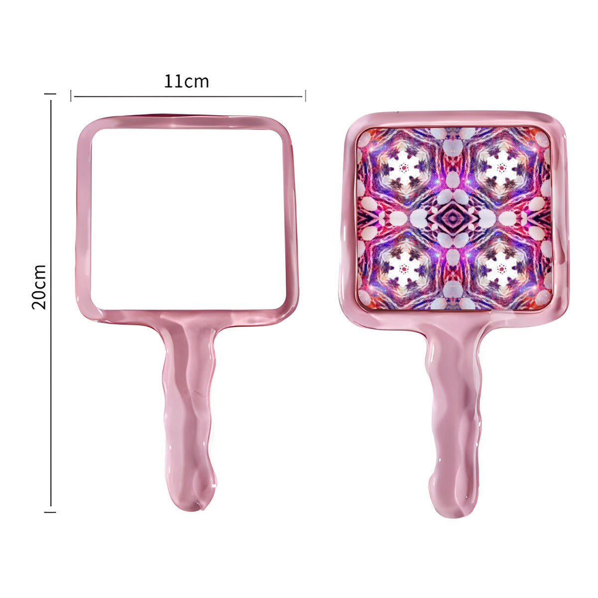 Hot Pink Star Pattern Cute Handheld Makeup Mirror