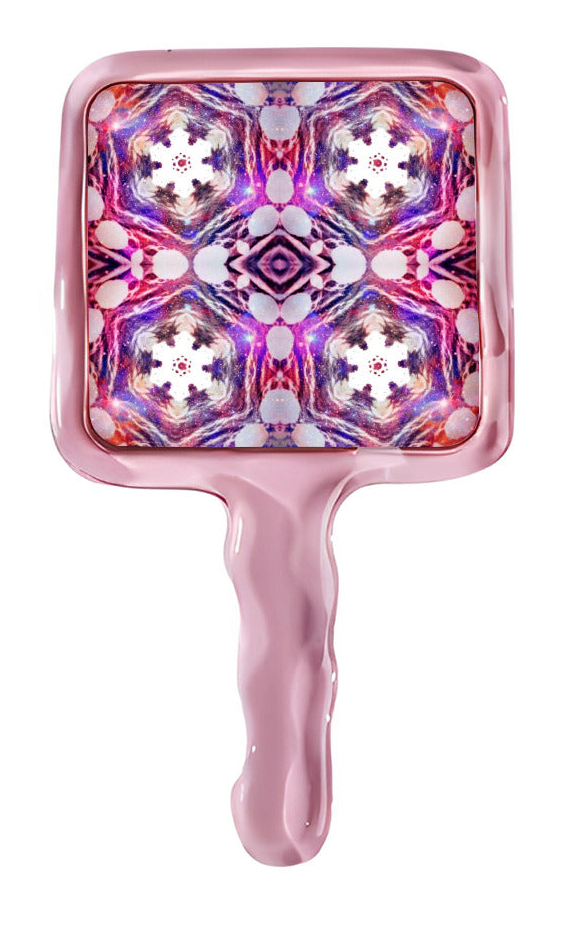 Hot Pink Star Pattern Cute Handheld Makeup Mirror