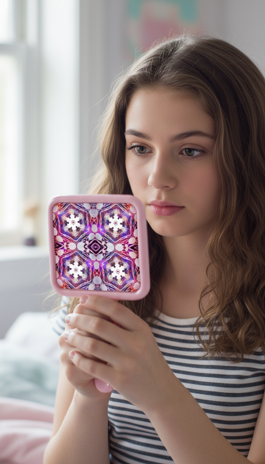 Hot Pink Star Pattern Cute Handheld Makeup Mirror