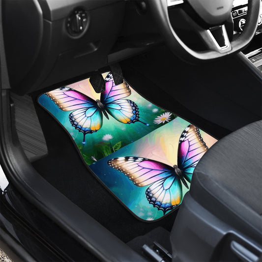 Beautiful Butterfly and Daisies Front Row Car Mats (2pcs)
