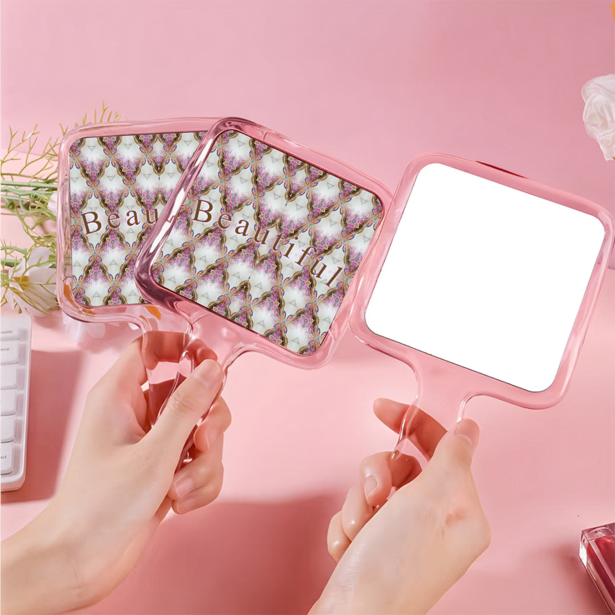 Beautiful Diamond Design Handheld Makeup Mirror
