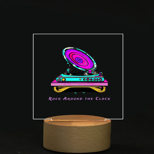 Rock Around the Clock Record Player Square Acrylic Board with LED Lights