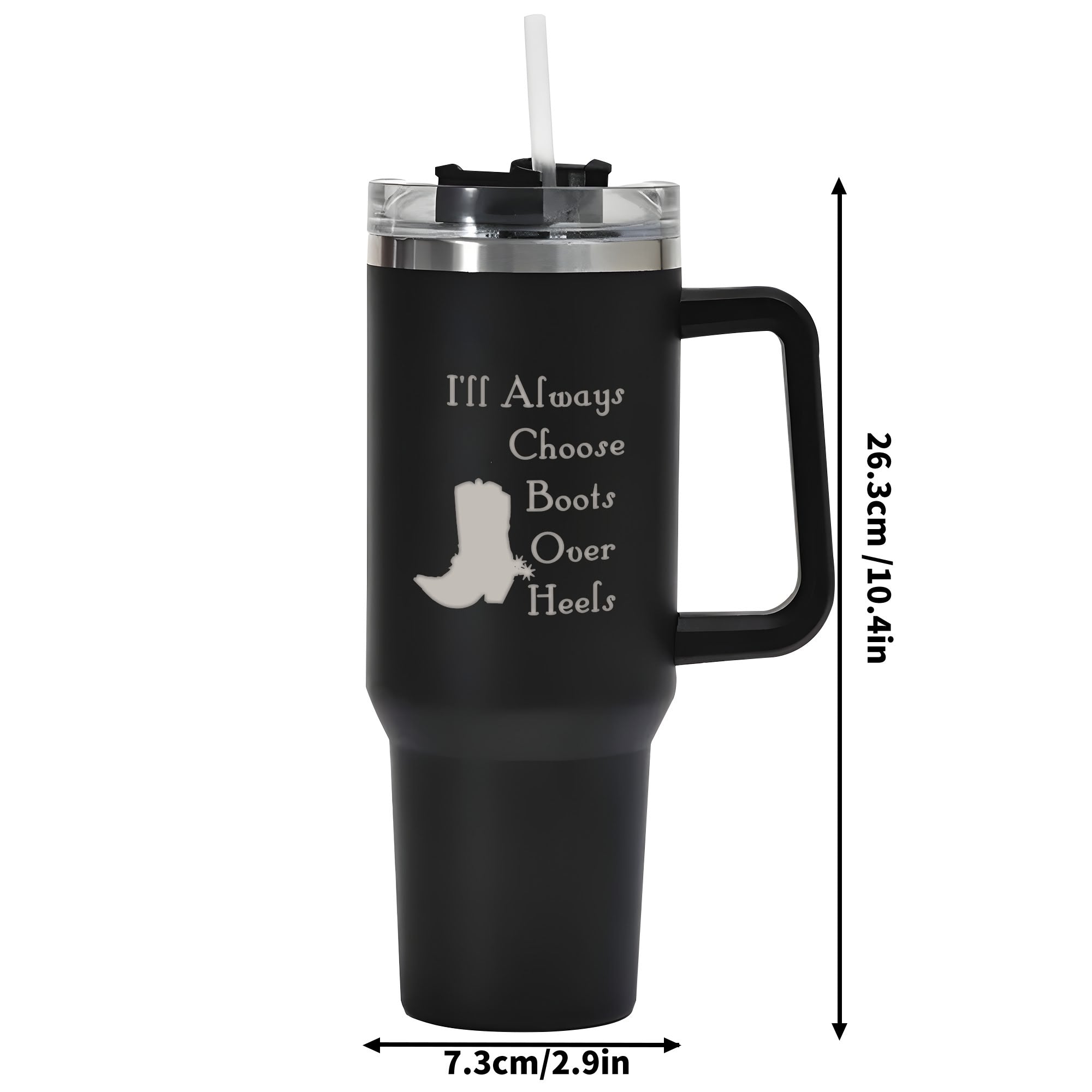 Cowgirl I'll Always Choose Boots over Heels 40oz Stainless Steel Tumbler Travel Mug with Handle