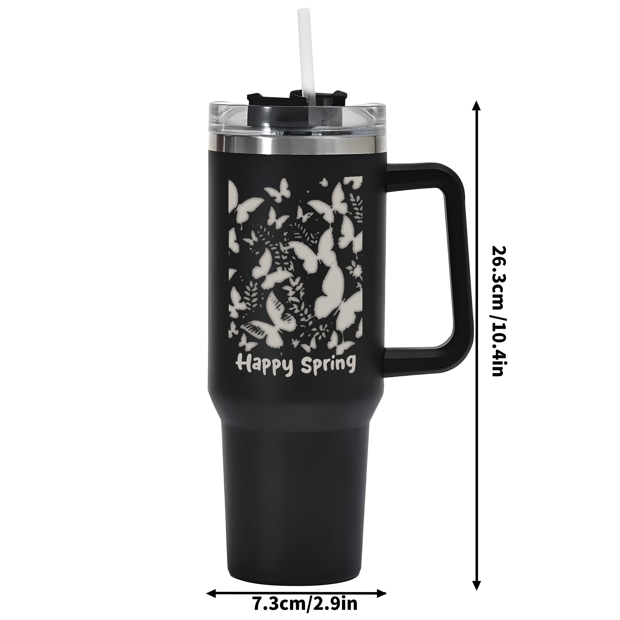 Happy Spring Flying Butterflies 40oz Stainless Steel Tumbler Travel Mug with Handle