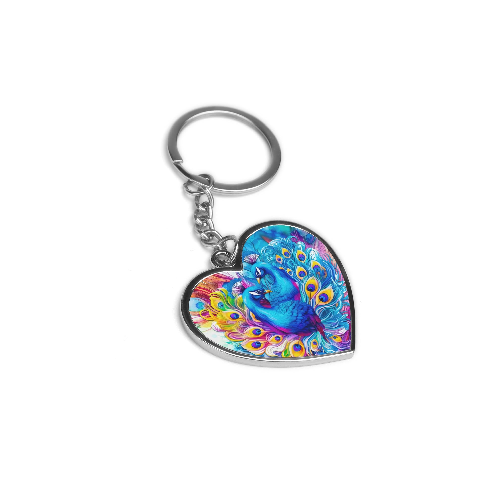 Beautiful Peacocks  Double-Sided Heart Shaped Keychain