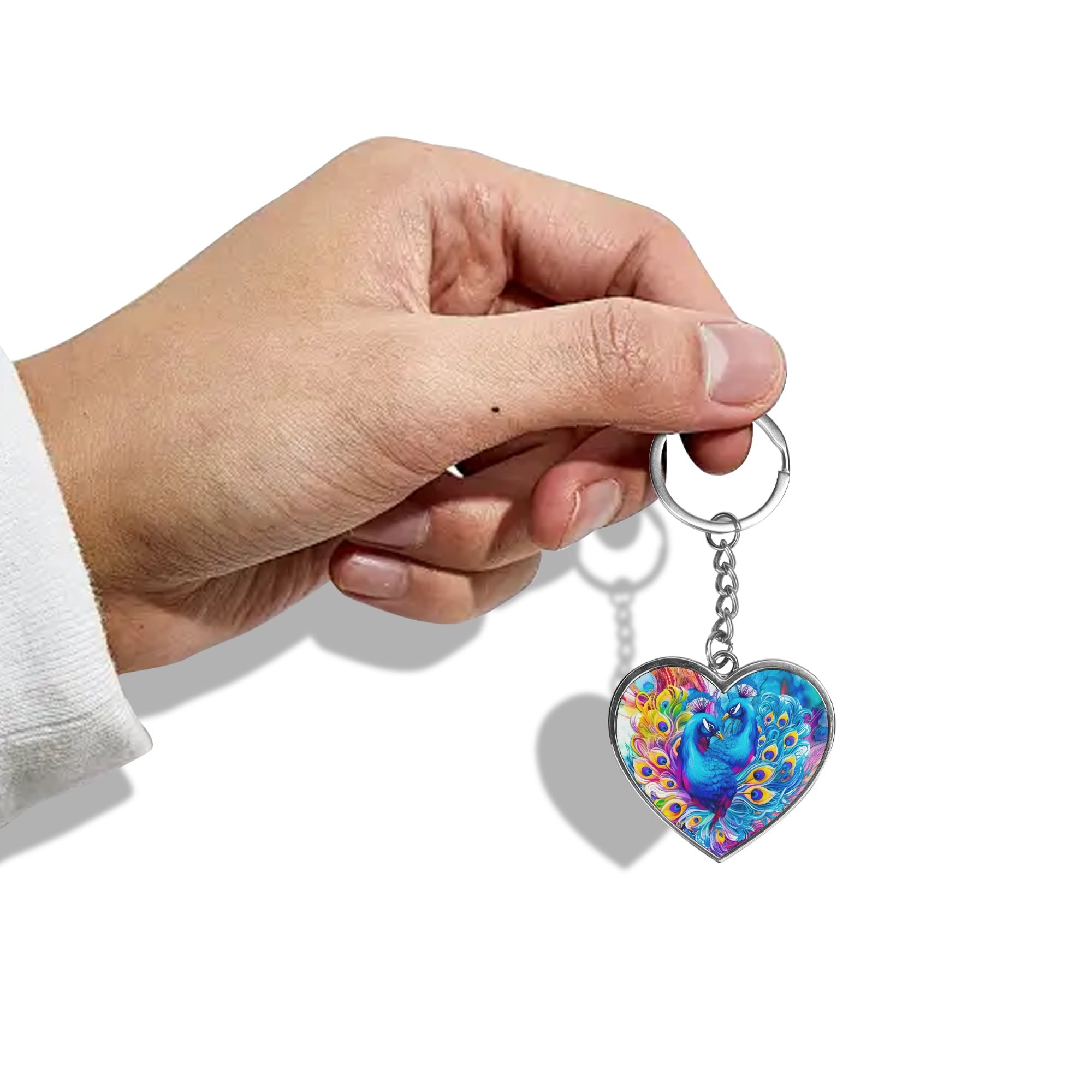 Beautiful Peacocks  Double-Sided Heart Shaped Keychain