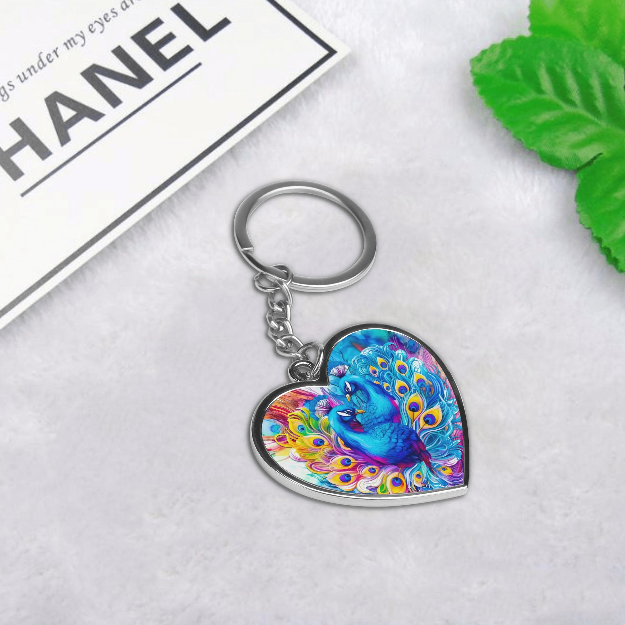 Beautiful Peacocks  Double-Sided Heart Shaped Keychain