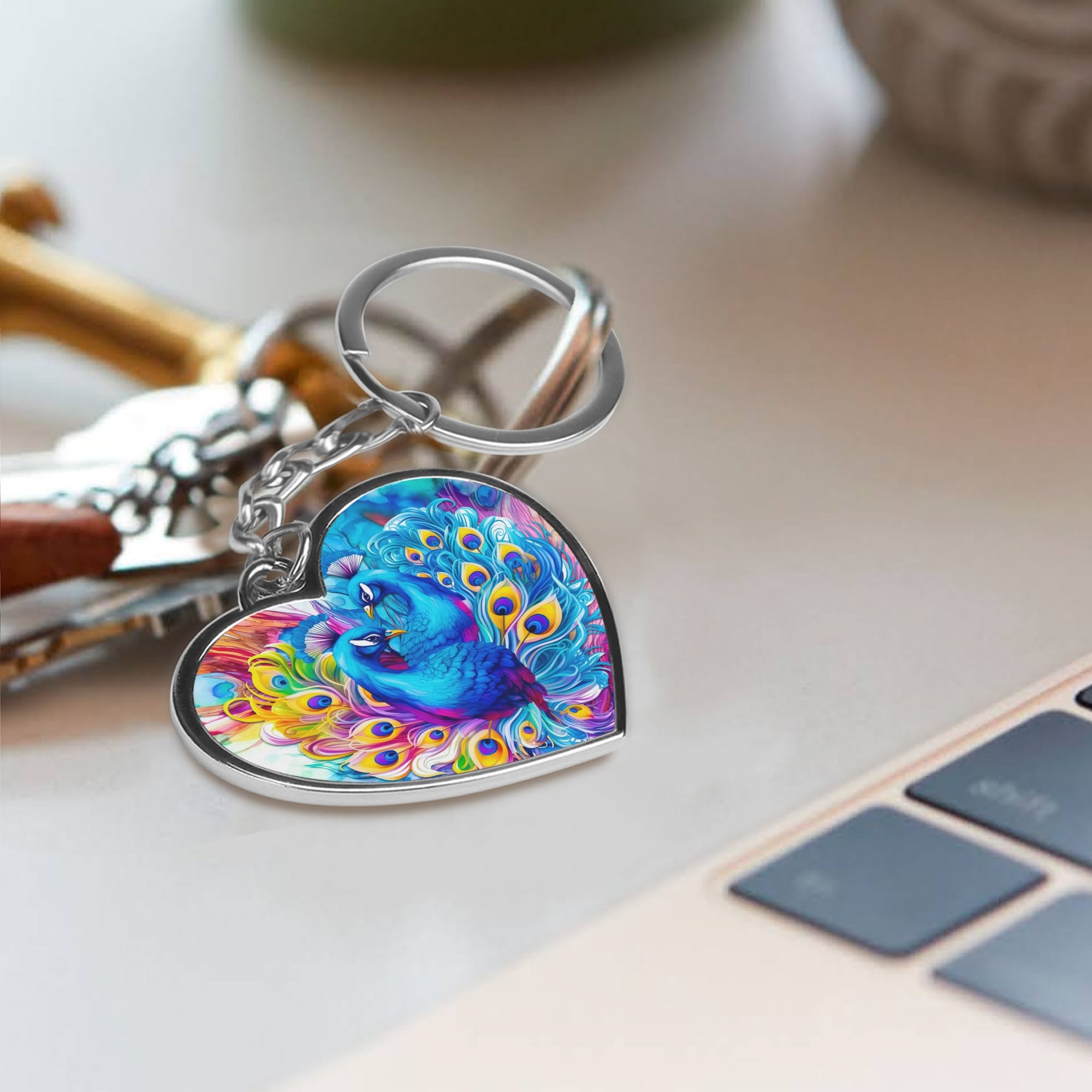 Beautiful Peacocks  Double-Sided Heart Shaped Keychain