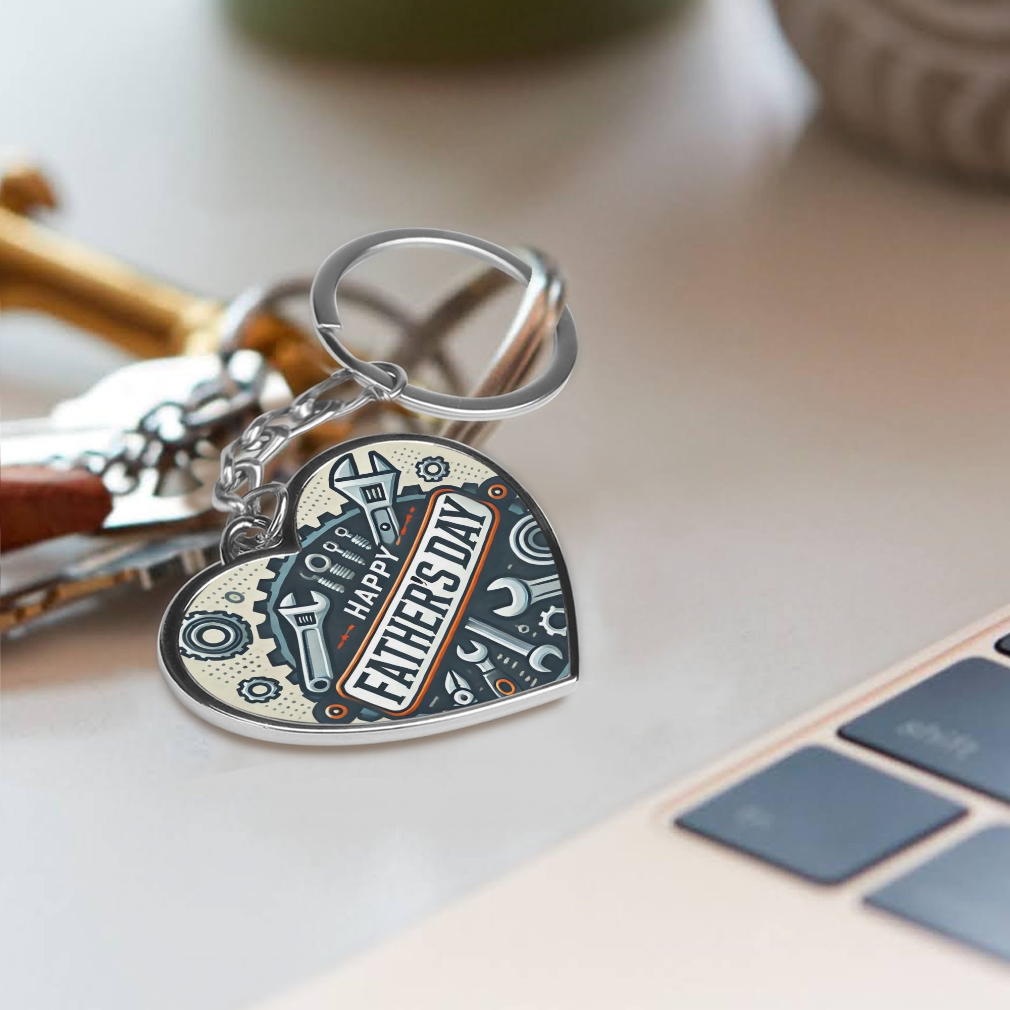 Happy Father's Day Double-Sided Heart Shaped Keychain