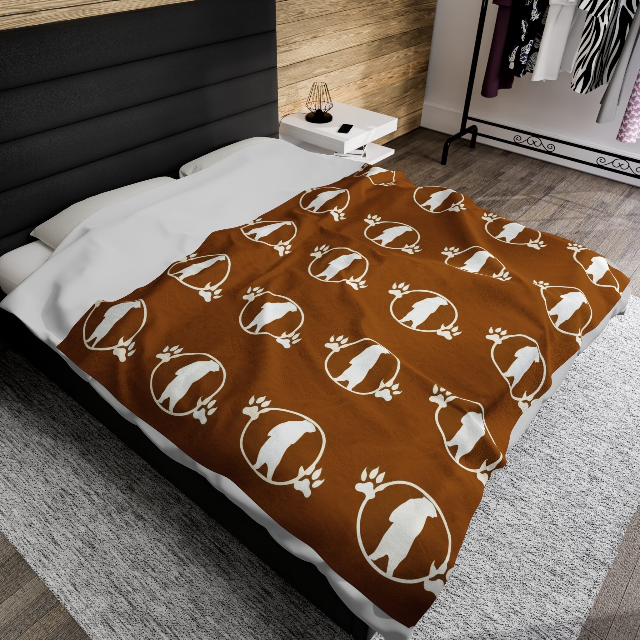 Manta de felpa de pana marrón con diseño de oso campestre