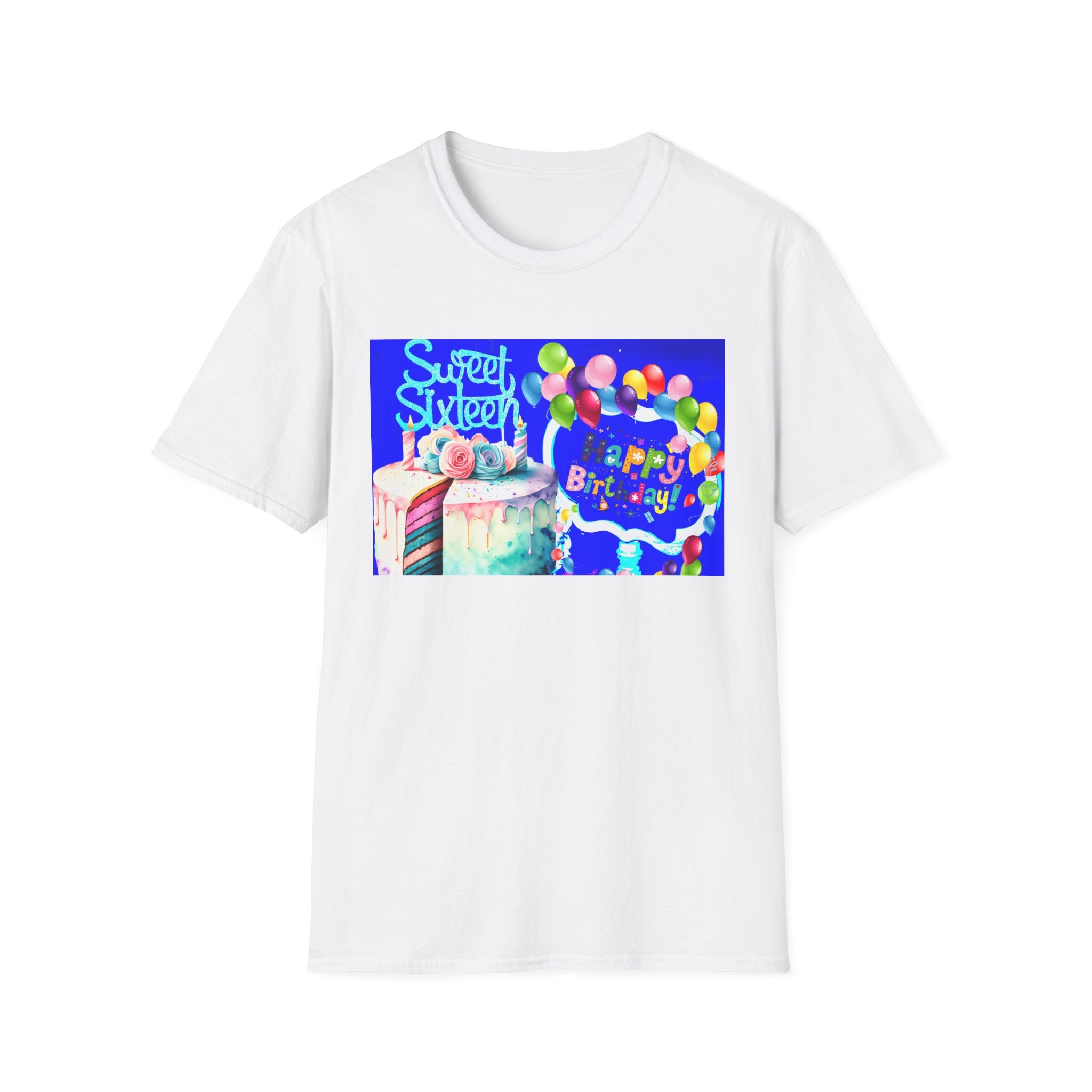 Sweet Sixteen Birthday Cake Balloons T-Shirt, Celebration Tee, Unisex Happy 16th Bday Gift