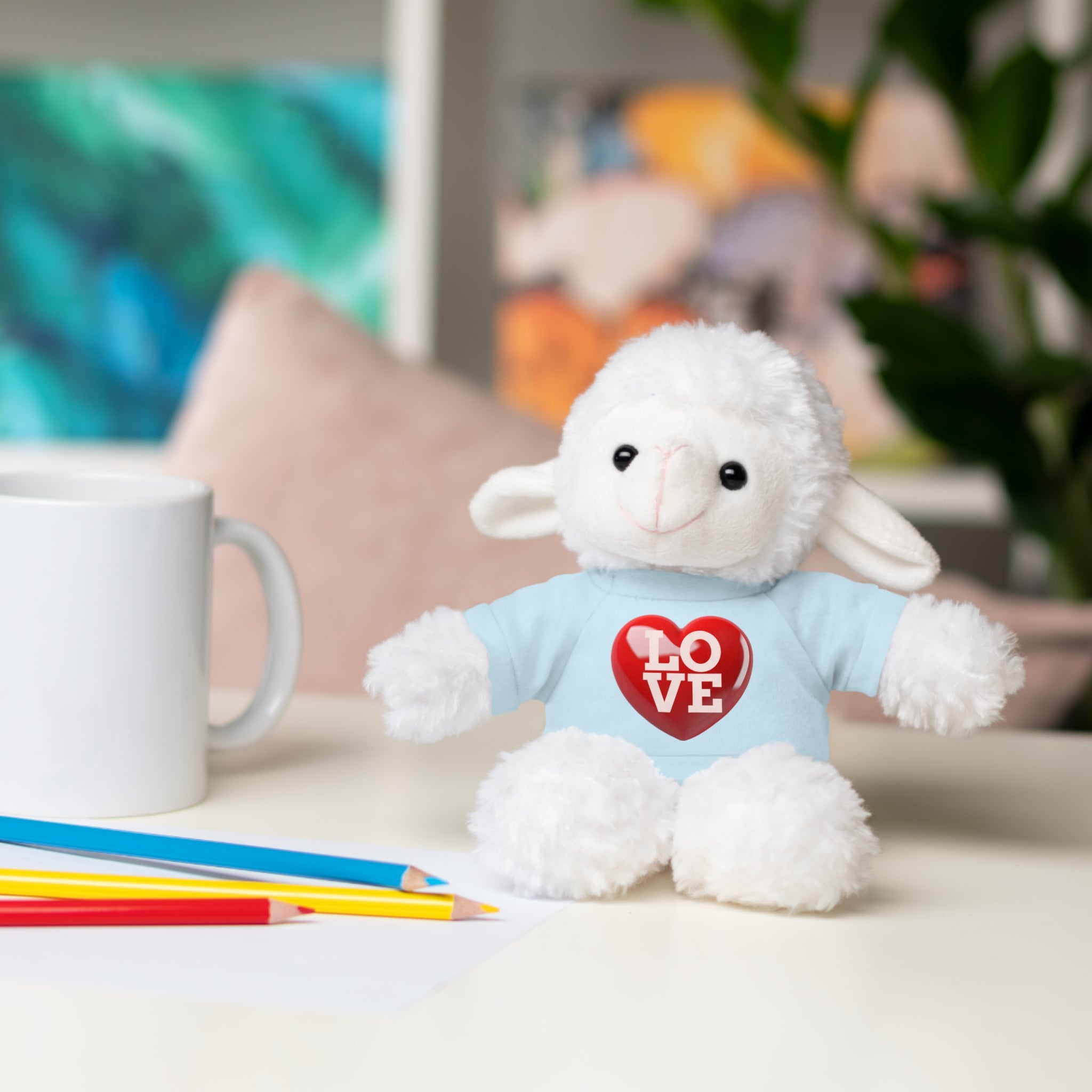 Stuffed Animal Wearing T-shirt with Red Heart and Love