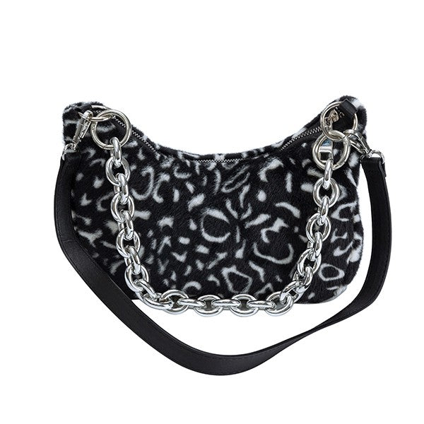 Leopard Print Plush Shoulder Bag