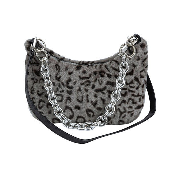 Leopard Print Plush Shoulder Bag