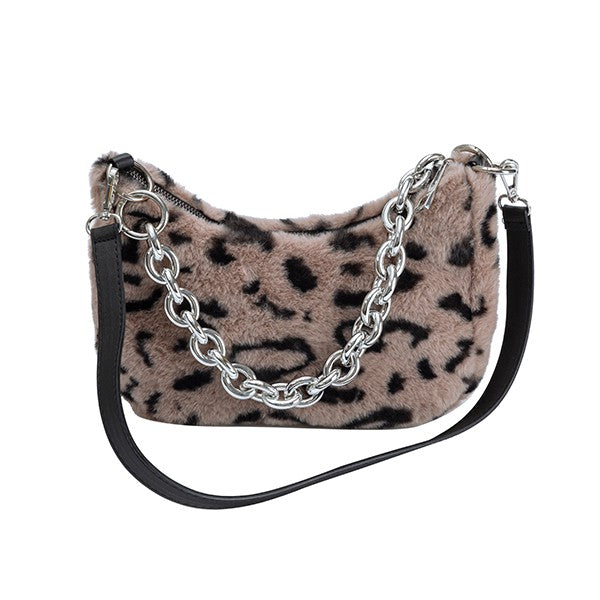 Leopard Print Plush Shoulder Bag