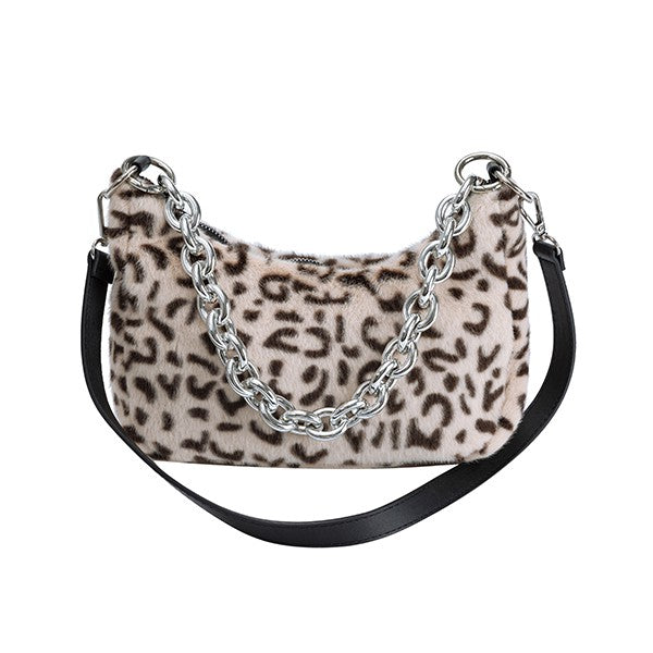 Leopard Print Plush Shoulder Bag