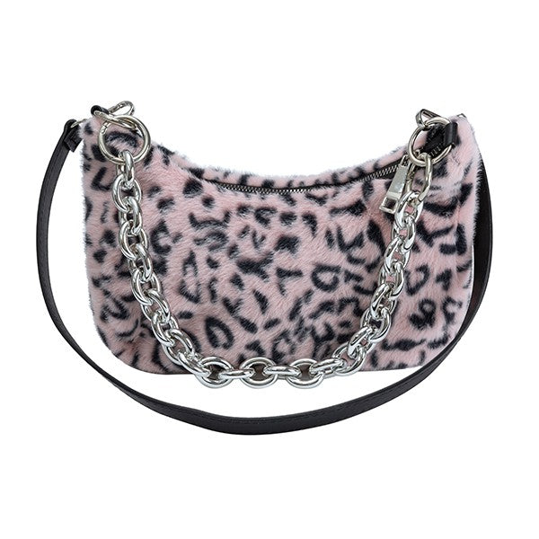 Leopard Print Plush Shoulder Bag