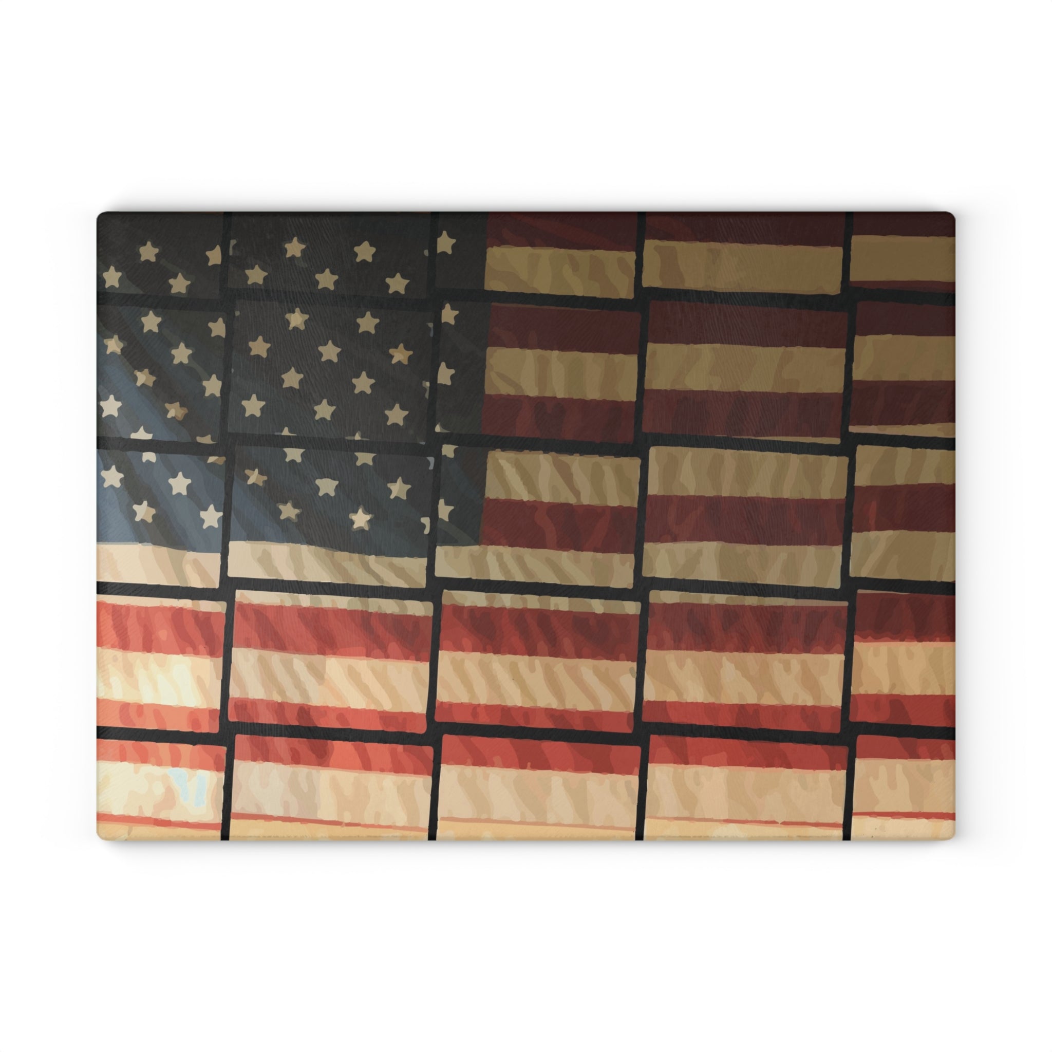 US American Flag in Blocks Glass Cutting Board