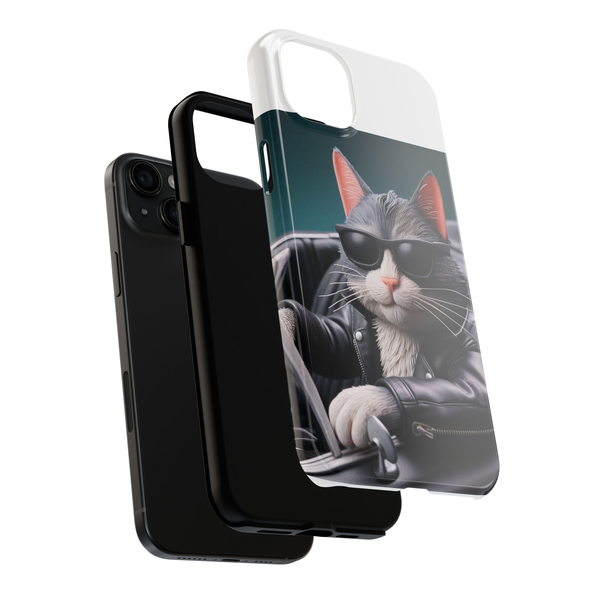 Cool Cat in Leather Jacket Driving Car Mobile Phone Case