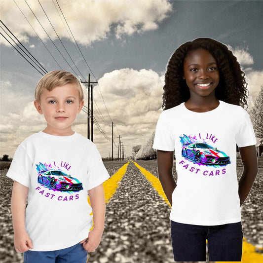 Kid's I LIKE Fast Cars Round Neck Graphic T-shirt