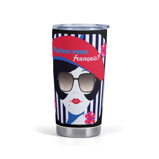 Parlez-vous Francais? French Girl Stainless Steel 20oz Travel Tumbler (Made in USA)