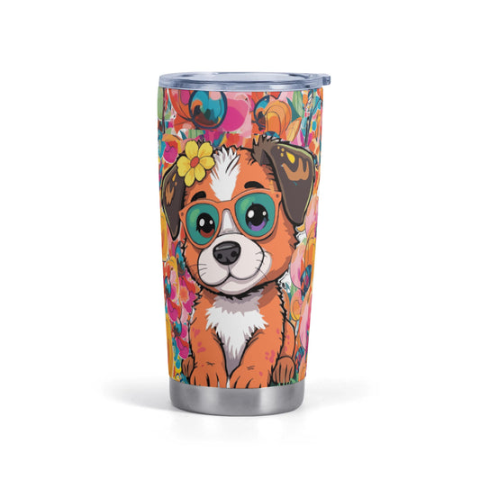 Whimsical Dog with Glasses Stainless Steel 20oz Travel Tumbler (Made in USA)